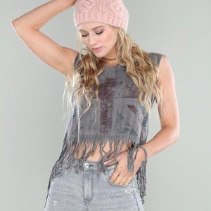 Black Bead Union Jack fringe tank top